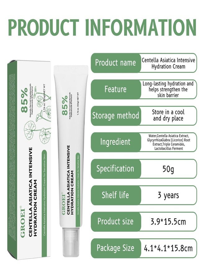 GROEI Centella Asiatica Intensive Hydration Cream, 85% Natural Ingredients, Long-Lasting Moisturizer for Sensitive Skin, 50g - Image 3